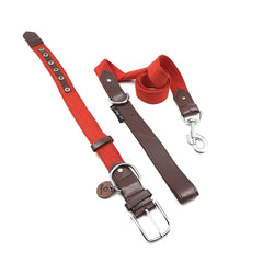 Goofy Tails X Design Chefz Eco-Luxe Collar and Leash Set | Reflective Dog Collar Set (Red)