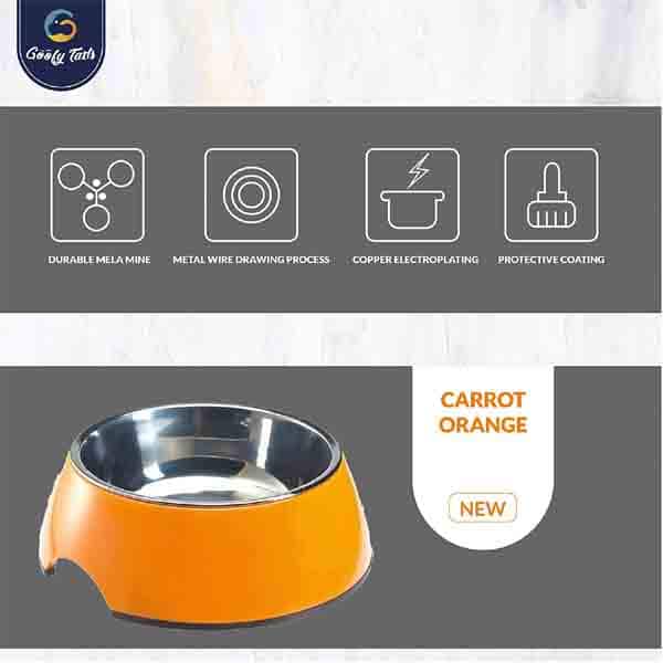 Goofy Tails Stainless Steel Anti Skid Food Bowl for Dogs (Orange) (7168227180694)