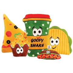 Goofy Tails Food Buddies Dog Toy Combo (Pizza + Taco+ Shake+ Muffin + Hot Dog) Crinkle Toy for Puppies