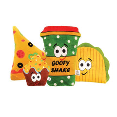 Goofy Tails Food Buddies Dog Toy Combo (Pizza + Taco+ Shake+ Muffin) Crinkle Toy for Puppies