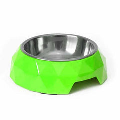 Goofy Tails Stainless Steel and Melamine Dog Bowl with Rubber Anti Skid Base Diamond Design Bowls for Dogs (Green) (Small-450ml)
