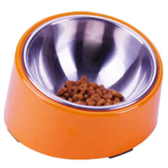 Goofy Tails Slanted Bowl for Dogs Stainless Steel and Melamine Dog Bowl with Rubber Antiskid Base (Orange)