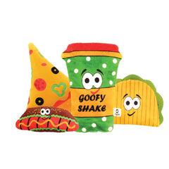 Goofy Tails Food Buddies Dog Toy Combo (Pizza+Taco+ Shake + Hot Dog) Crinkle Toy for Puppies